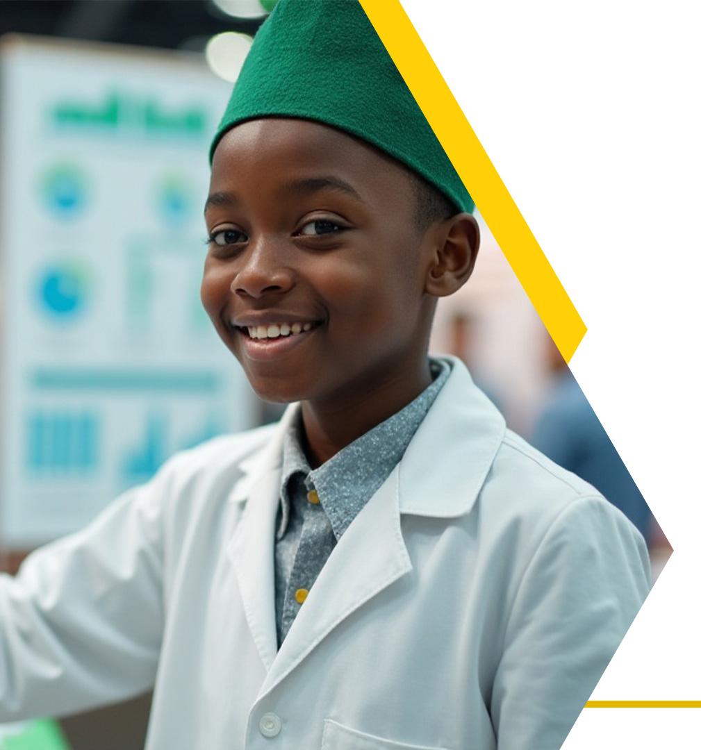 Young Muslim student in lab coat